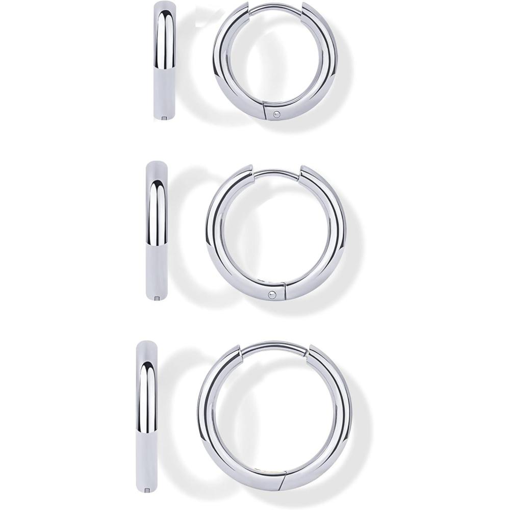 image:imagePAVOI Waterproof Hoop Earrings Set for Women Stainless Steel MultiPack with Cubic Zirconia Small amp Chunky Huggie Thin Hoops Oval Styles Trendy Fashion Piercing JewelryWhite Gold