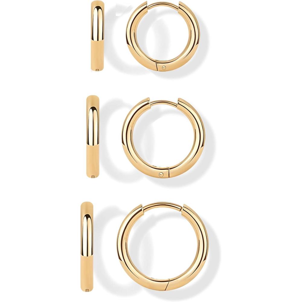 image:imagePAVOI Waterproof Hoop Earrings Set for Women Stainless Steel MultiPack with Cubic Zirconia Small amp Chunky Huggie Thin Hoops Oval Styles Trendy Fashion Piercing JewelryYellow Gold