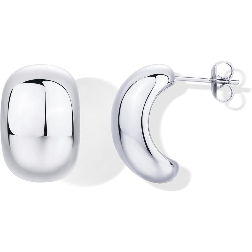 image:imagePAVOI Waterproof Hoop Earrings for Women 14K Gold Plated Chunky Dome Square Twisted Huggie Hoops Stainless Steel Gold Earrings Bold JewelryWhite Gold