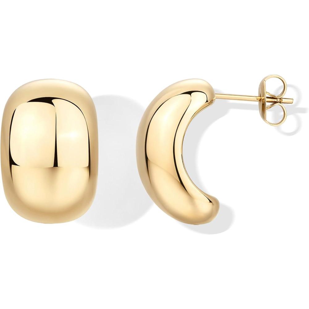 image:imagePAVOI Waterproof Hoop Earrings for Women 14K Gold Plated Chunky Dome Square Twisted Huggie Hoops Stainless Steel Gold Earrings Bold JewelryYellow Gold