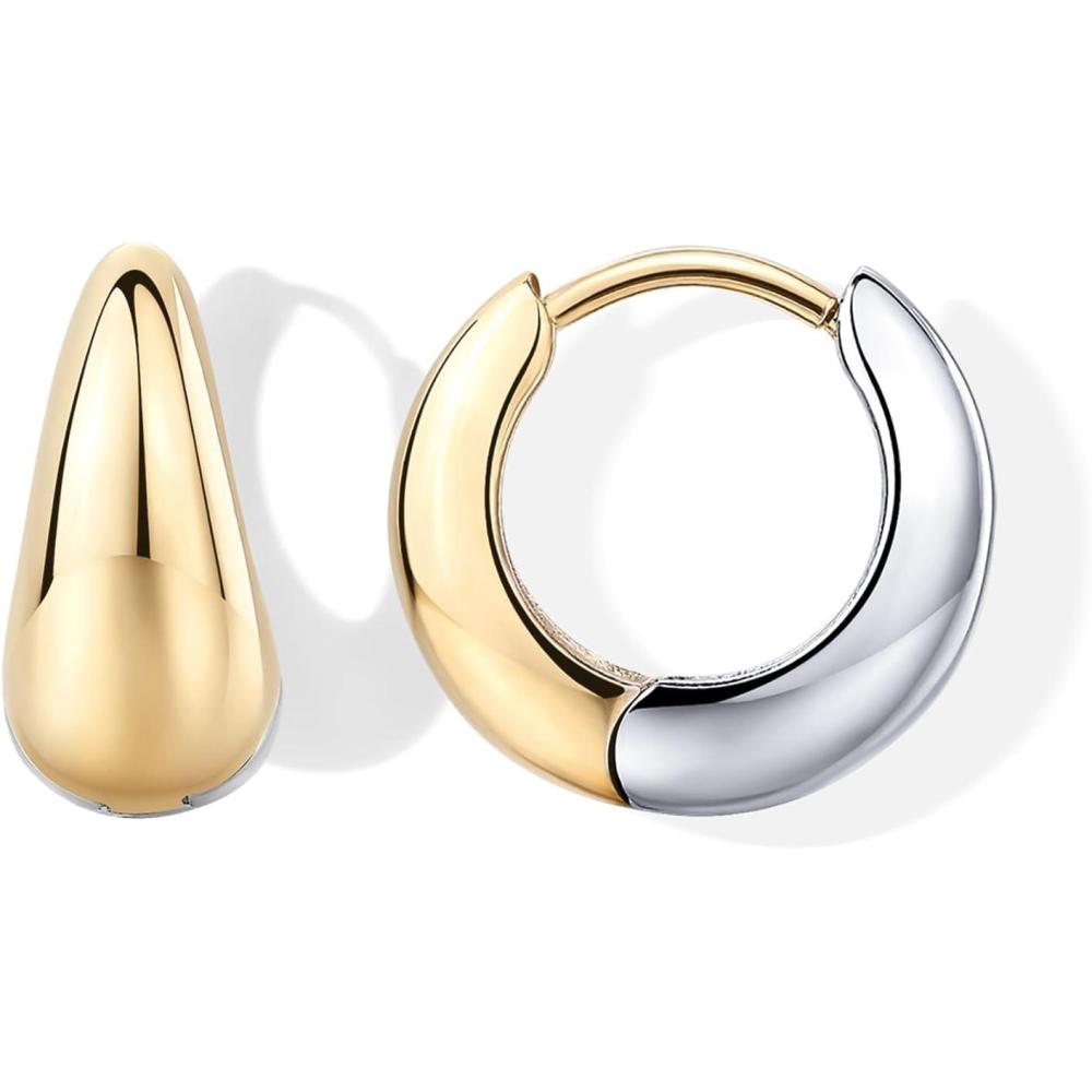 image:imagePAVOI Waterproof Reversible Chunky Hoop Earrings with Mixed Metals  14K Gold Plated Thick Two Tone Hoop Earrings Two Ways  Stainless Steel Hypoallergenic Statement Jewelry  12mm12 Millimeters