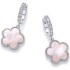 PAVOI 14K Gold Plated Clover Earrings for Women – Clover Stud Earrings Mother of Pearl & Onyx Gemstone – Lucky Flower Design Huggie Hoop Trendy Jewelry(White Gold)