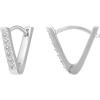 PAVOI 14K Gold Plated 925 Sterling Silver Post V-Shaped Huggie Earrings – Cubic Zirconia Studded Small Hoop Earrings for Women in Rose, White and Yellow Gold(White Gold)