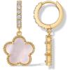 PAVOI 14K Gold Plated Clover Earrings for Women – Clover Stud Earrings Mother of Pearl & Onyx Gemstone – Lucky Flower Design Huggie Hoop Trendy Jewelry(Yellow Gold)