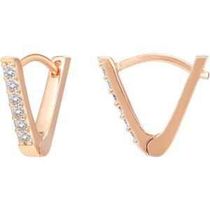PAVOI 14K Gold Plated 925 Sterling Silver Post V-Shaped Huggie Earrings – Cubic Zirconia Studded Small Hoop Earrings for Women in Rose, White and Yellow Gold(Rose Gold)
