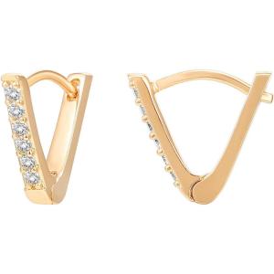 PAVOI 14K Gold Plated 925 Sterling Silver Post V-Shaped Huggie Earrings – Cubic Zirconia Studded Small Hoop Earrings for Women in Rose, White and Yellow Gold(Yellow Gold)