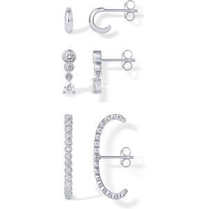 PAVOI 14K Gold Plated 925 Sterling Silver Posts Multi Pack Earscape Statement Earrings for Women – Set of Three Minimalist Suspender Ear Cuff Huggie Stud Dangle Earrings Piercings(White Gold)