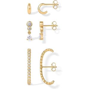 PAVOI 14K Gold Plated 925 Sterling Silver Posts Multi Pack Earscape Statement Earrings for Women – Set of Three Minimalist Suspender Ear Cuff Huggie Stud Dangle Earrings Piercings(Yellow Gold)