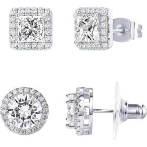 PAVOI Rhodium Flash Plated Halo Stud Earrings for Women – Elegant Cubic Zirconia Earrings – 925 Sterling Silver Posts Hypoallergenic Studs