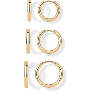 PAVOI Waterproof Hoop Earrings Set for Women – Stainless Steel Multi-Pack with Cubic Zirconia – Small & Chunky Huggie, Thin Hoops, Oval Styles – Trendy Fashion Piercing Jewelry(Yellow Gold)
