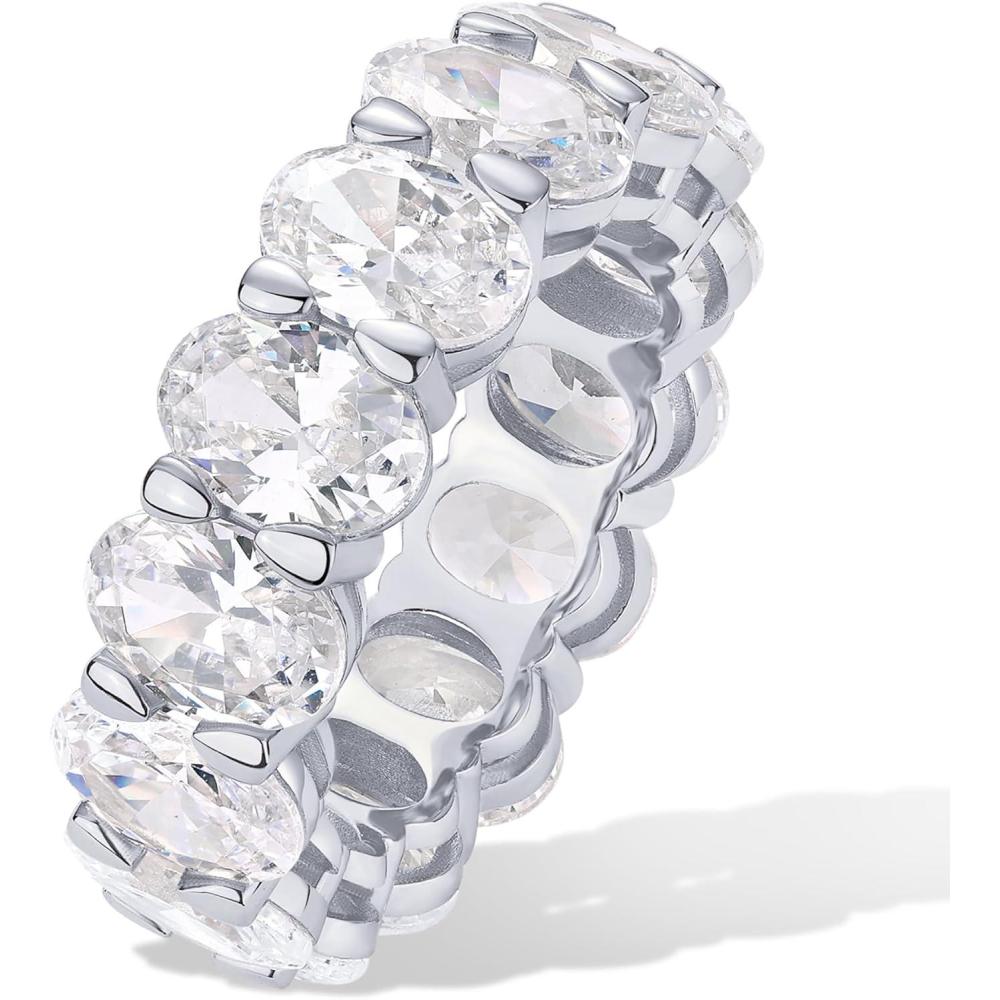 image:imagePAVOI 14K Gold Plated Eternity Ring for Women  Statement Eternity Band Rings with Oval Cubic Zirconia  Stackable Wedding Band  Love Engagement Trendy Bridal JewelryWhite Gold