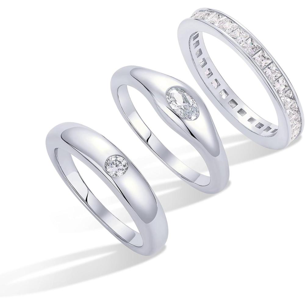 image:imagePAVOI 14K Gold Plated Stackable Rings for Women Dainty Stackable Gold Ring Set of Three with Cubic Zirconia MultiBands Trendy Fashion JewelryWhite Gold