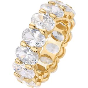 PAVOI 14K Gold Plated Eternity Ring for Women – Statement Eternity Band Rings with Oval Cubic Zirconia – Stackable Wedding Band – Love Engagement Trendy Bridal Jewelry(Yellow Gold)