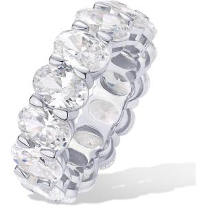 PAVOI 14K Gold Plated Eternity Ring for Women – Statement Eternity Band Rings with Oval Cubic Zirconia – Stackable Wedding Band – Love Engagement Trendy Bridal Jewelry(White Gold)