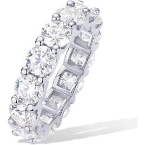 PAVOI 14K Gold Plated Eternity Ring for Women – Statement Eternity Band Rings with Round Cubic Zirconia – Stackable Wedding Band – Love Engagement Trendy Bridal Jewelry(White Gold)