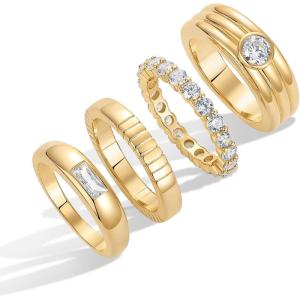 PAVOI 14K Gold Plated Stackable Rings for Women – Dainty Stackable Gold Ring Set of Four with Cubic Zirconia Multi-Bands – Trendy Fashion Jewelry(Yellow Gold)