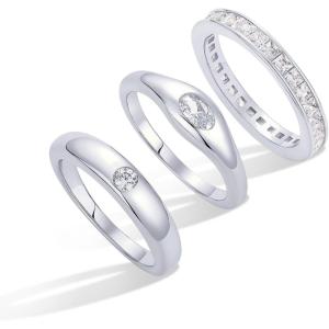 PAVOI 14K Gold Plated Stackable Rings for Women – Dainty Stackable Gold Ring Set of Three with Cubic Zirconia Multi-Bands – Trendy Fashion Jewelry(White Gold)