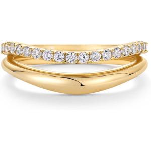 PAVOI 14K Gold Plated Wavy Split Ring – Wave Gold Stackable Rings for Women with Cubic Zirconia – Dainty Wedding Band – Trendy Bridal Fashion Jewelry(Yellow Gold)