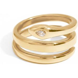 PAVOI Waterproof Open Wrap Ring for Women – 14K Gold Plated Snake Gold Band with Cubic Zirconia – Double Open Wrap Around Rings – Stainless Steel Trendy Summer Jewelry(Yellow Gold)