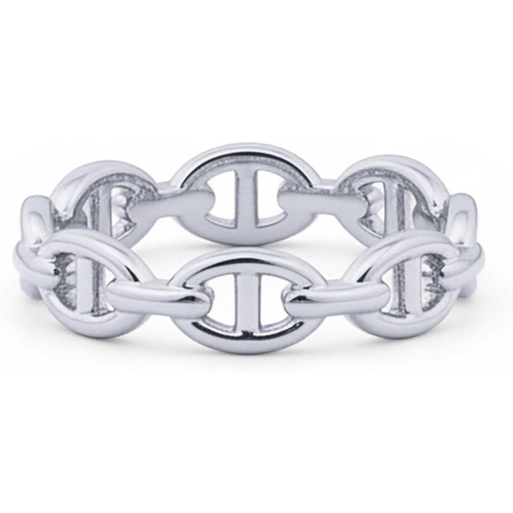 image:imagePAVOI Waterproof Link Ring 14K Gold Plated Link Chain Ring for Women Stackable Stainless Steel Thin Trendy JewelryWhite Gold