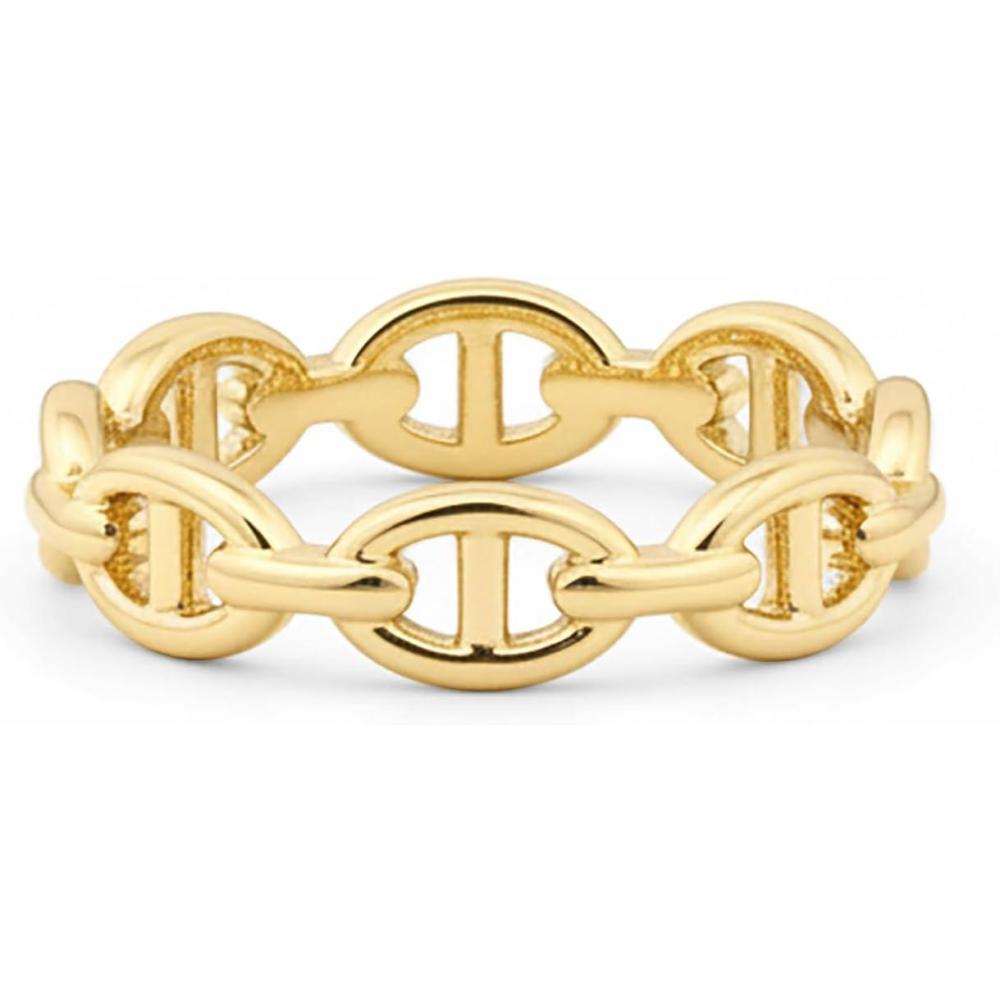 image:imagePAVOI Waterproof Link Ring 14K Gold Plated Link Chain Ring for Women Stackable Stainless Steel Thin Trendy JewelryYellow Gold