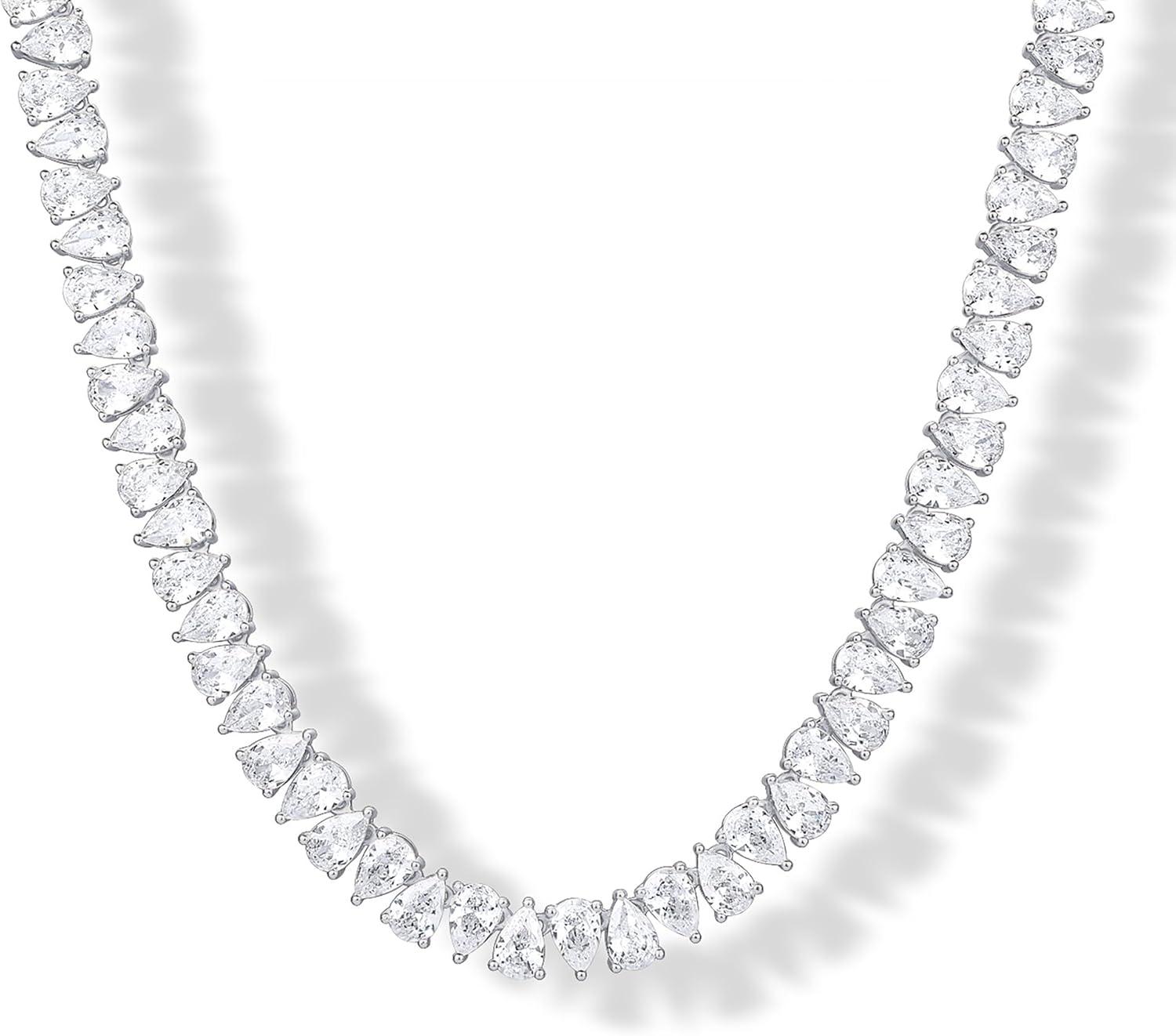 image:imagePAVOI 14K Gold Plated Pear Cubic Zirconia Tennis Necklace for Women Tennis Chain Necklace Sizes 15 and 18White Gold