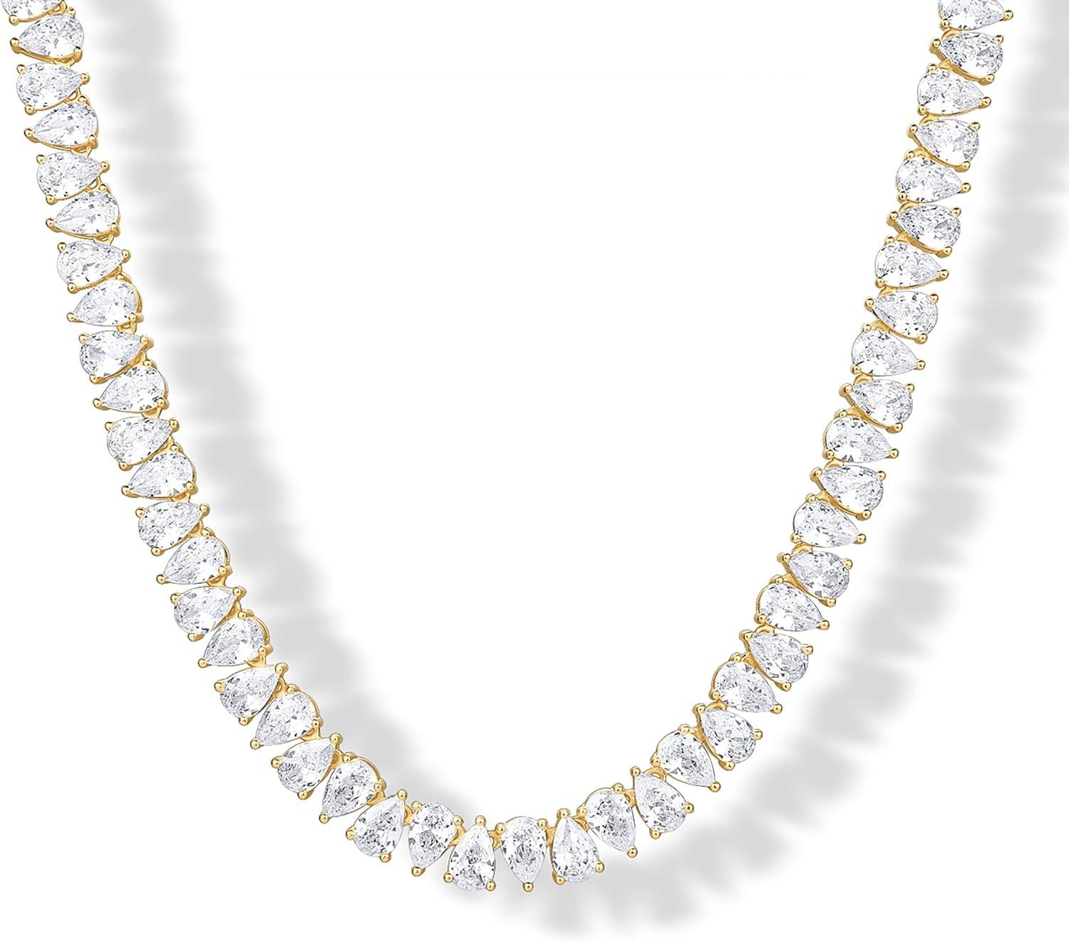 image:imagePAVOI 14K Gold Plated Pear Cubic Zirconia Tennis Necklace for Women Tennis Chain Necklace Sizes 15 and 18Yellow Gold