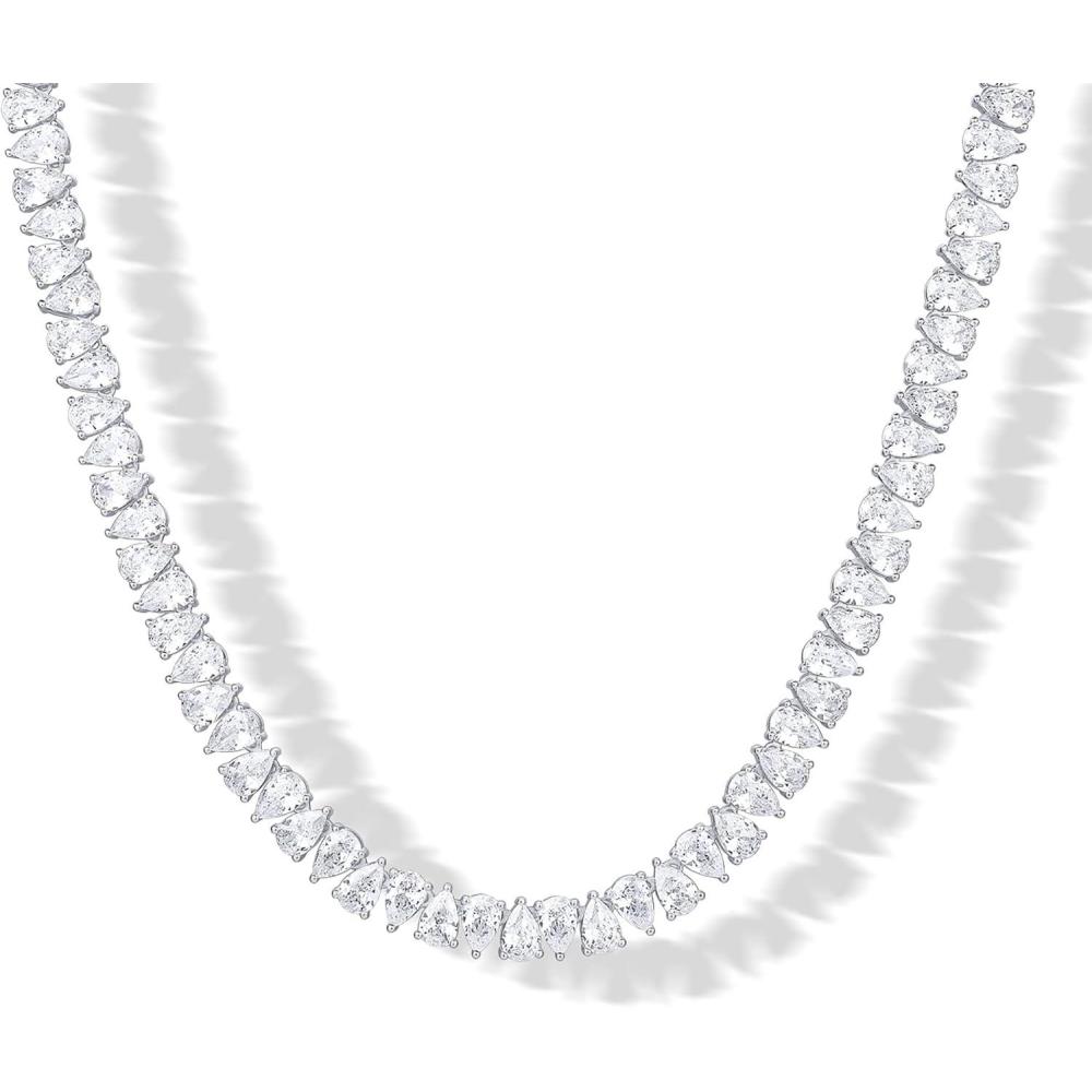 image:imagePAVOI 14K Gold Plated Pear Cubic Zirconia Tennis Necklace for Women Tennis Chain Necklace Sizes 15 and 18White Gold