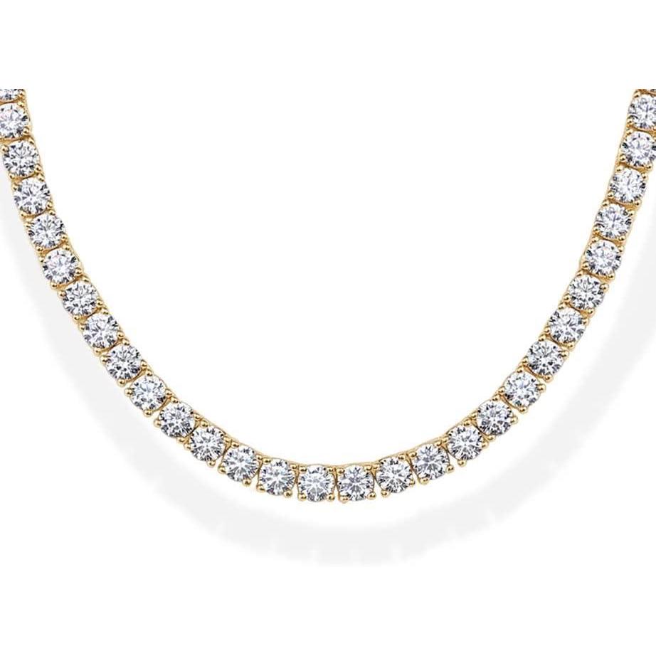 image:imagePAVOI 14K Yellow Gold Plated 3mm Simulated Diamond Tennis Necklace Chunky Long Necklace for Women Size 15