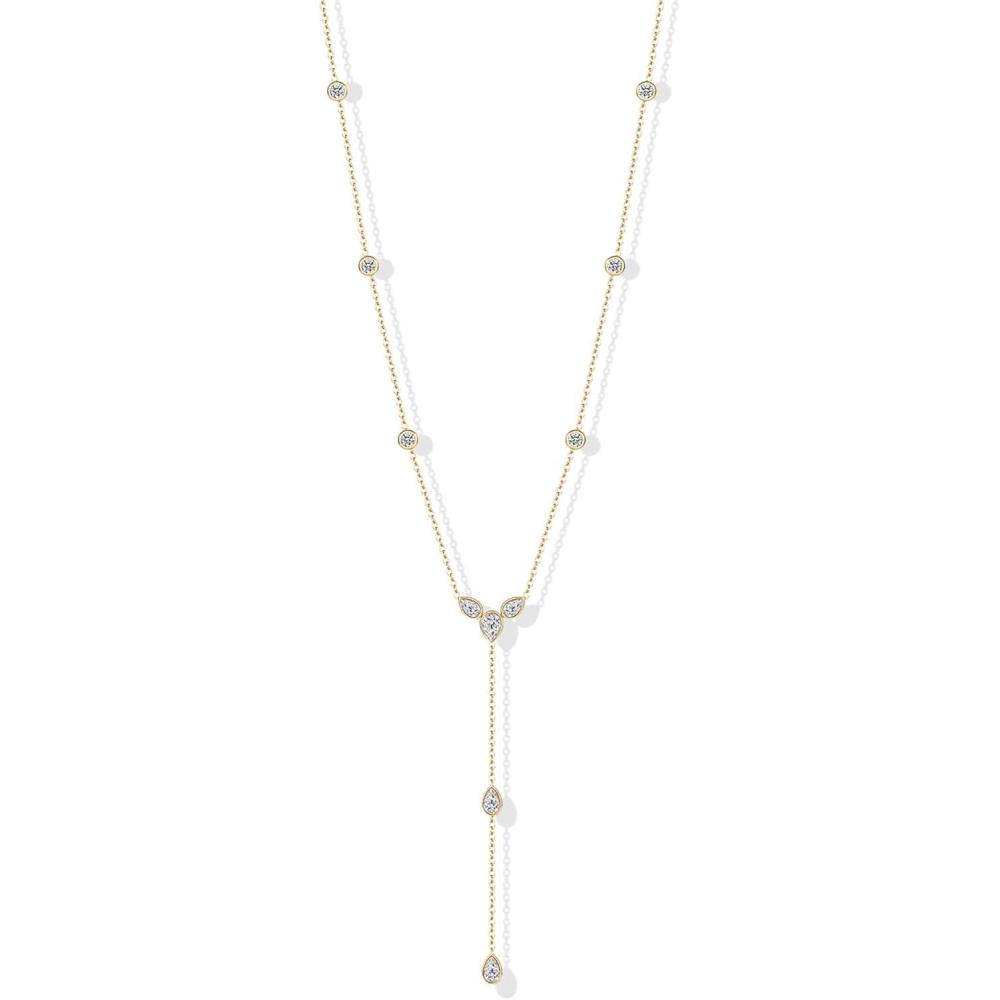 image:imagePAVOI Waterproof Lariat Long Necklaces for Women 14K Gold Plated Y Chain Lariat Necklace with Cubic Zirconia  Stainless Steel Drop Chain Trendy Jewelry