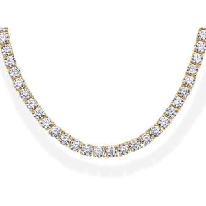 PAVOI 14K Yellow Gold Plated 3mm Simulated Diamond Tennis Necklace – Chunky Long Necklace for Women – Size 15″