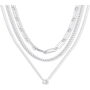 PAVOI Waterproof Layered Necklaces for Women – 14K Gold Plated Multi Layered Chain and Pendant with Cubic Zirconia – Stainless Steel Trendy Gold Necklace Stack(White Gold)
