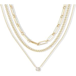 PAVOI Waterproof Layered Necklaces for Women – 14K Gold Plated Multi Layered Chain and Pendant with Cubic Zirconia – Stainless Steel Trendy Gold Necklace Stack(Yellow Gold)