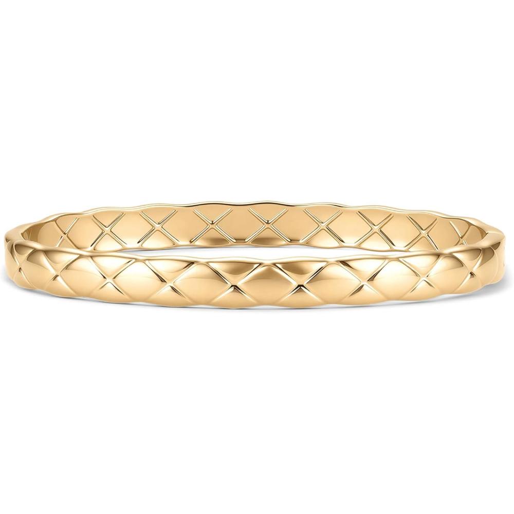 image:imagePAVOI Waterproof Bangle Bracelets for Women  14K Gold Plated Dainty Quilted Hinged Bangle Stack  Stainless Steel Gold Bracelet Trendy Fashion JewelryYellow Gold