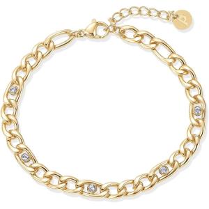PAVOI Waterproof Curb Chain Bracelet for Women – 14K Gold Plated Adjustable Chain Gold Bracelets for Women with Cubic Zirconia – Stackable Stainless Steel Trendy Summer Jewelry(Yellow Gold)