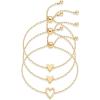 PAVOI 14K Gold Plated Matching Heart Charms Solitaire Bracelet Set for Women | Adjustable Valentines Day Love Friendship Two Bracelet Pack(3-Piece Set)