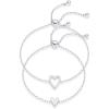 PAVOI 14K Gold Plated Matching Heart Charms Solitaire Bracelet Set for Women | Adjustable Valentines Day Love Friendship Two Bracelet Pack(2-Piece Set)
