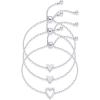 PAVOI 14K Gold Plated Matching Heart Charms Solitaire Bracelet Set for Women | Adjustable Valentines Day Love Friendship Two Bracelet Pack(3-Piece Set)