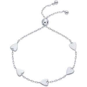 PAVOI 14K Gold Plated Matching Heart Charms Solitaire Bracelet Set for Women | Adjustable Valentines Day Love Friendship Two Bracelet Pack(Hearts)