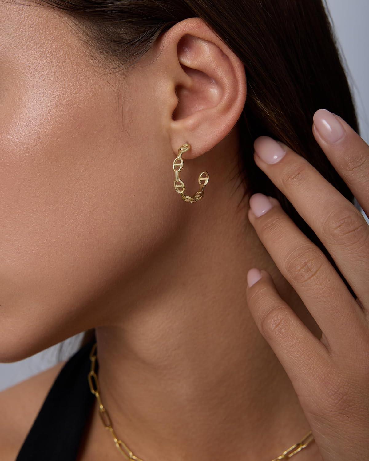 image:imagePAVOI Waterproof Chain Hoop Earrings for Women 14K Gold Plated Anchor Link Huggie Hoop Chain Earrings Stainless Steel Lightweight Statement JewelryYellow Gold
