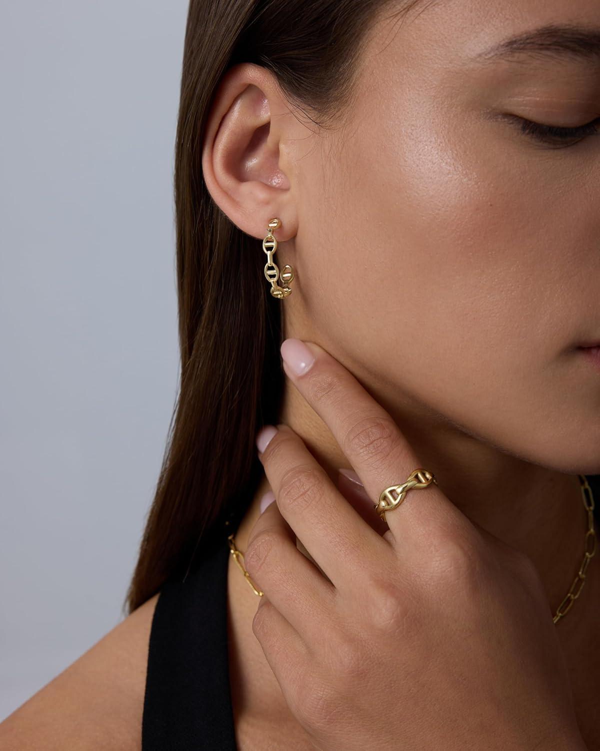 image:imagePAVOI Waterproof Chain Hoop Earrings for Women 14K Gold Plated Anchor Link Huggie Hoop Chain Earrings Stainless Steel Lightweight Statement JewelryYellow Gold