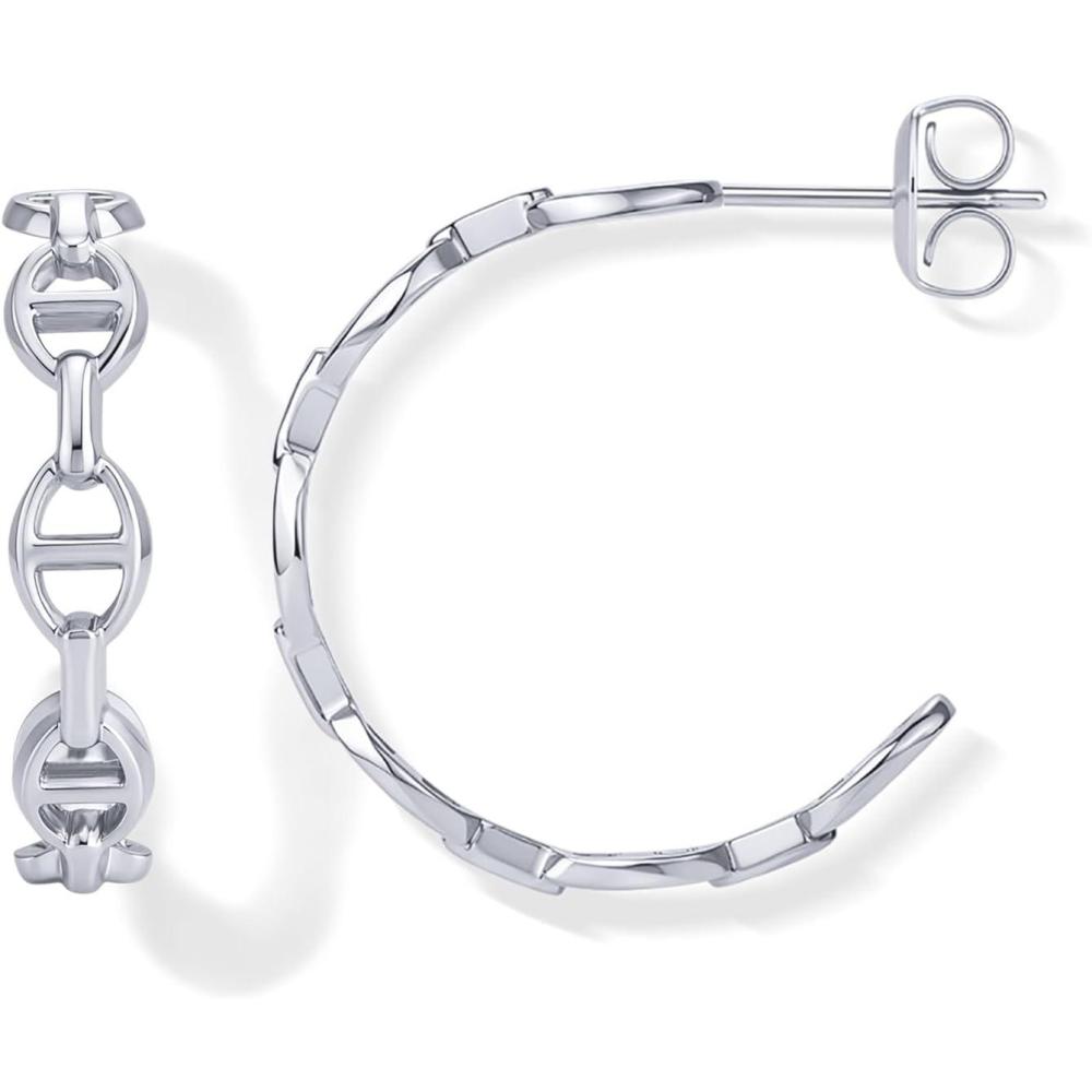 image:imagePAVOI Waterproof Chain Hoop Earrings for Women 14K Gold Plated Anchor Link Huggie Hoop Chain Earrings Stainless Steel Lightweight Statement JewelryWhite Gold