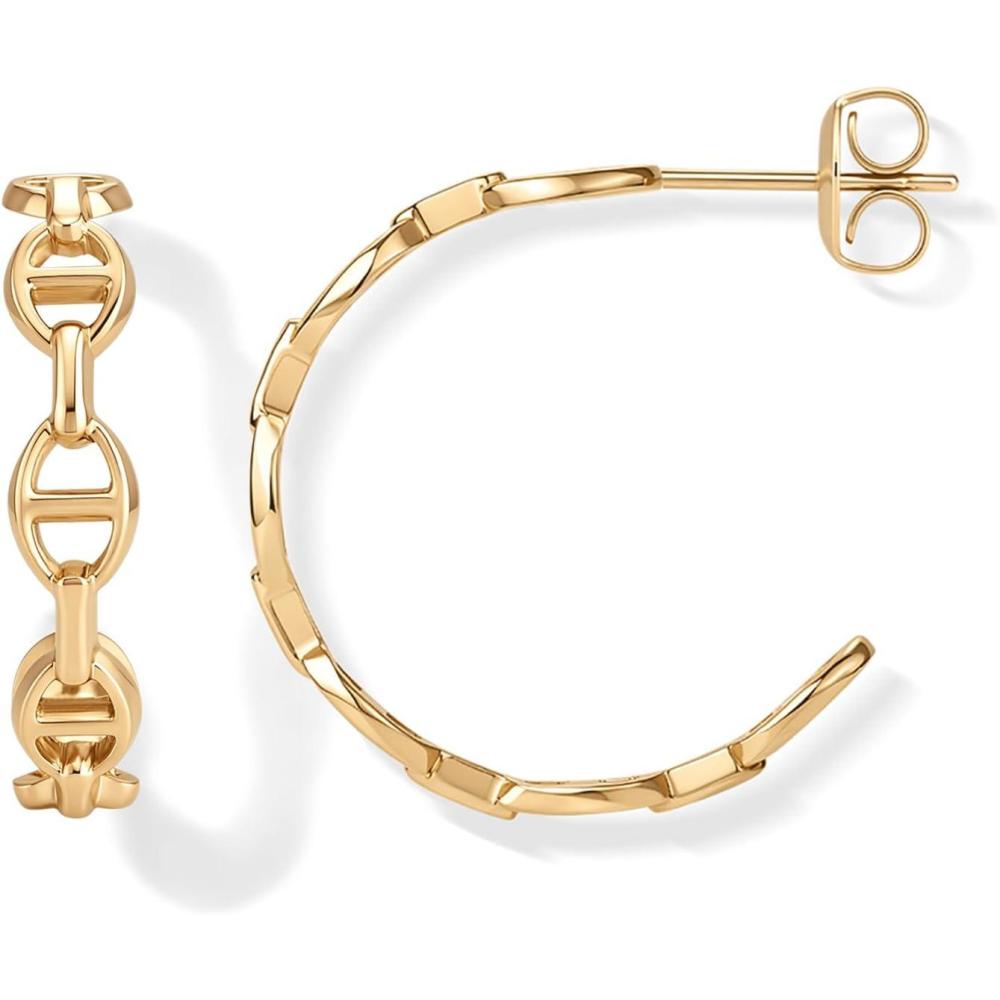 image:imagePAVOI Waterproof Chain Hoop Earrings for Women  14K Gold Plated Anchor Link Huggie Hoop Chain Earrings  Stainless Steel Lightweight Statement JewelryYellow Gold