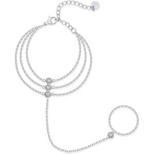 PAVOI Waterproof Layered Hand Chain Bracelet for Women – 14K Gold Plated Loop Chain Dainty Gold Bracelets with Cubic Zirconia – Stainless Steel Adjustable Trendy Summer Fashion Jewelry(White Gold)