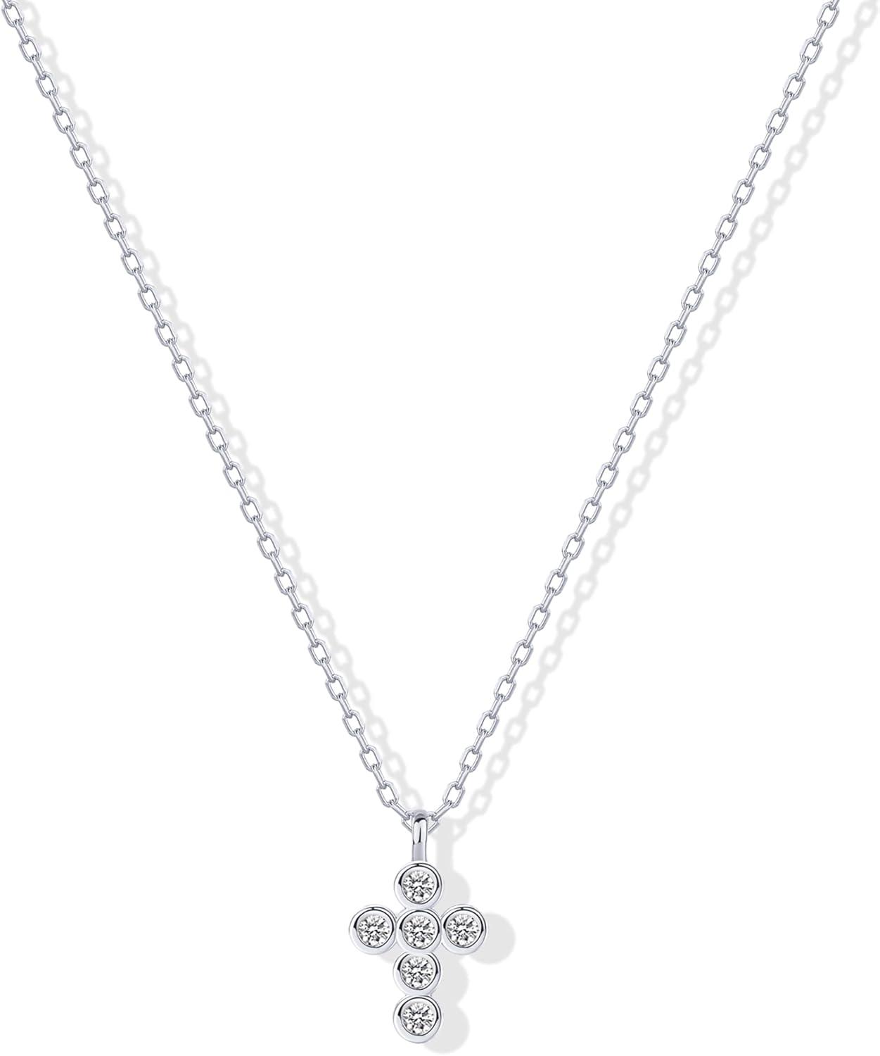 image:imagePAVOI 14K Gold Plated Cross Necklace and Earring Set for Women Cubic Zirconia Religious Faith Jewelry Pack with Pendant Necklace and Stud EarringsWhite Gold