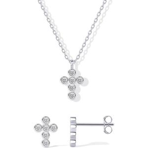 PAVOI 14K Gold Plated Cross Necklace and Earring Set for Women | Cubic Zirconia Religious Faith Jewelry Pack with Pendant Necklace and Stud Earrings(White Gold)
