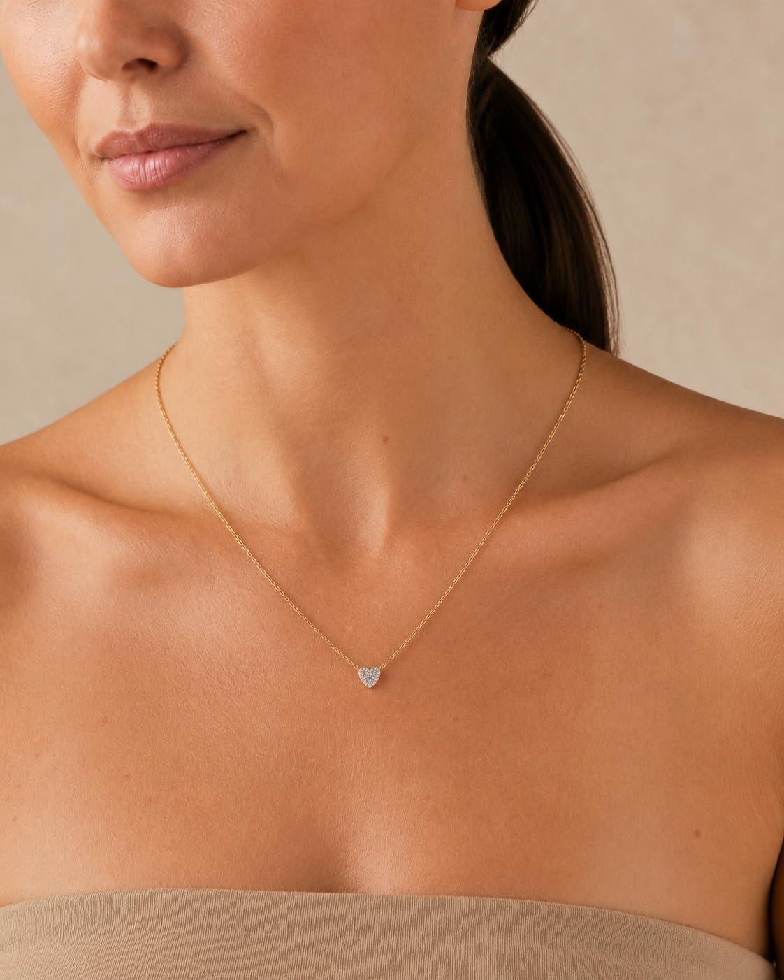 image:imagePAVOI 14K Gold Plated Necklaces for Women Puffed Heart Pav Gold Necklace with Cubic Zirconia Dainty Cute Heart Pendant Necklace Women Trendy Hypoallergenic Romantic Everyday Jewelry GiftWhite Gold
