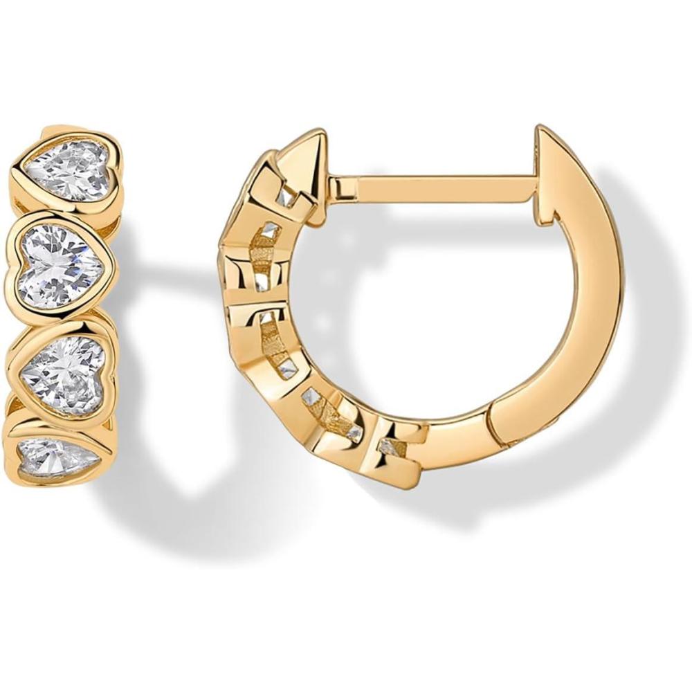 image:imagePAVOI 14K Gold Plated Huggie Earrings for Women Gold Earrings Hoops with Heart Shaped Cubic Zirconia Hypoallergenic Cartilage Trendy Fashion Huggie Hoop Dainty Romantic Everyday JewelryYellow Gold