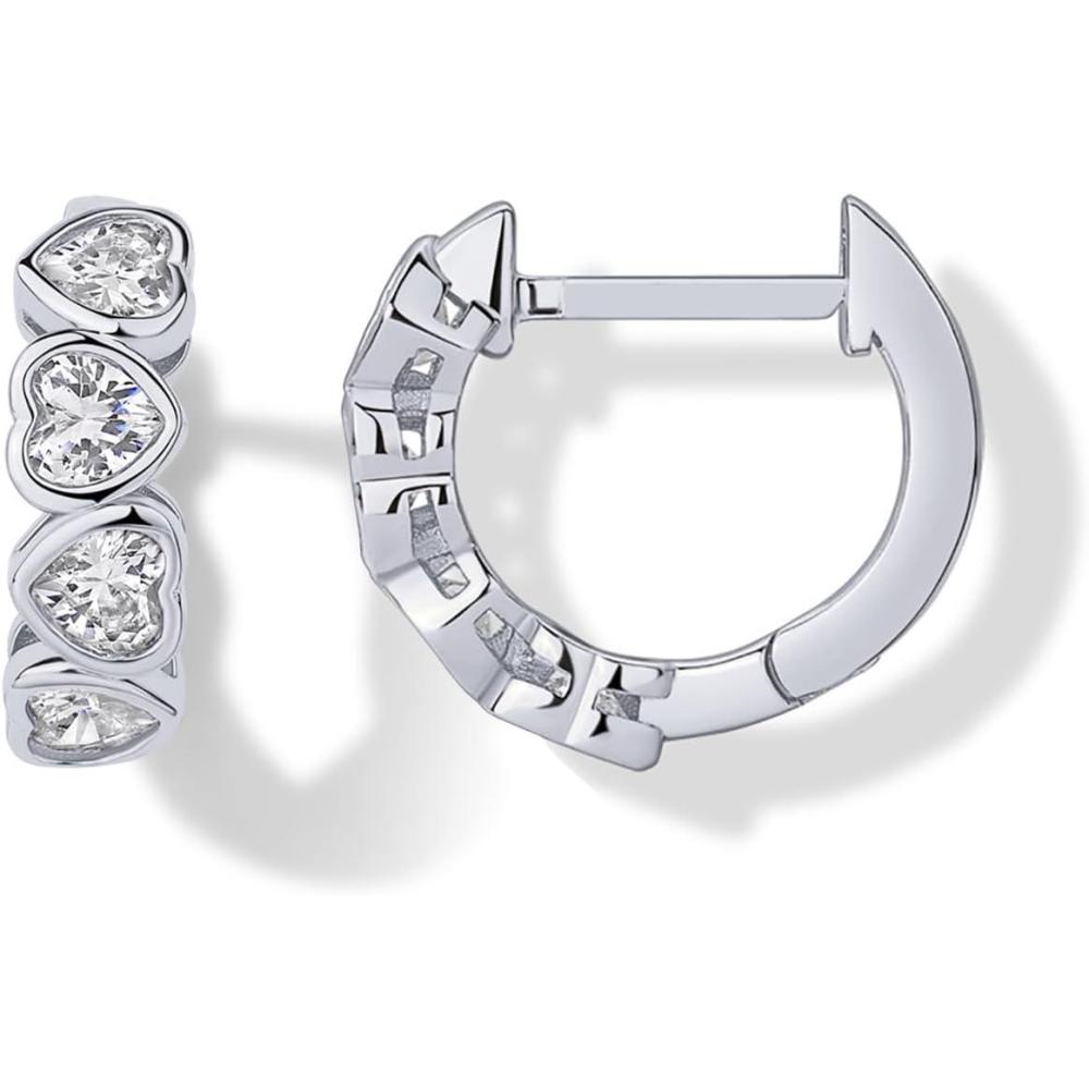 image:imagePAVOI 14K Gold Plated Huggie Earrings for Women Gold Earrings Hoops with Heart Shaped Cubic Zirconia Hypoallergenic Cartilage Trendy Fashion Huggie Hoop Dainty Romantic Everyday JewelryWhite Gold