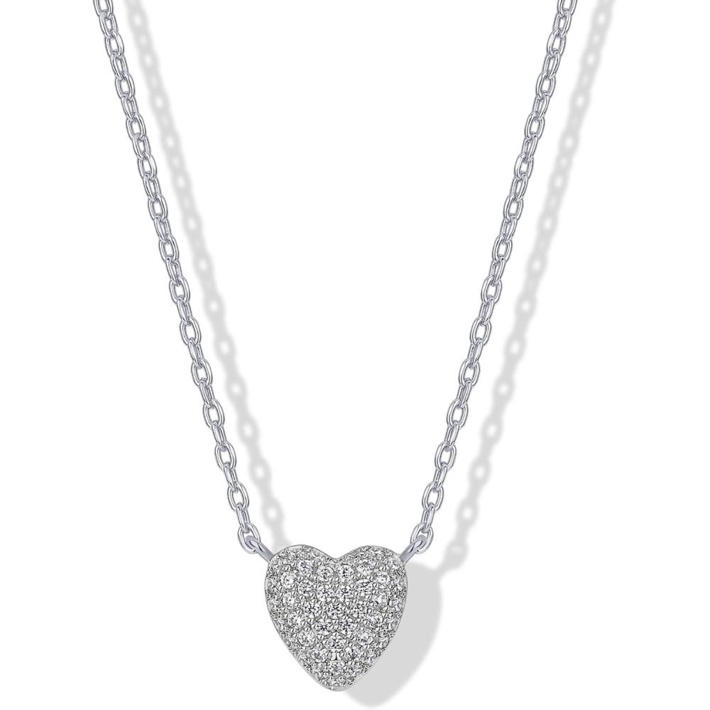 image:imagePAVOI 14K Gold Plated Necklaces for Women Puffed Heart Pav Gold Necklace with Cubic Zirconia Dainty Cute Heart Pendant Necklace Women Trendy Hypoallergenic Romantic Everyday Jewelry GiftWhite Gold